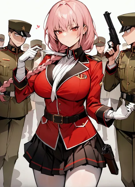 Highest quality, masterpiece, High resolution, 一人in, {Florence_Nightingale_fgo:1.15}, lupong_hair, pink_hair, red_eyes, chest, army, big_chest, 前hair, Braiding, bandage_that&#39;s all_upone_eye, One girl, belt, black_coin, black_skirt, coin, coin_upon_shou...