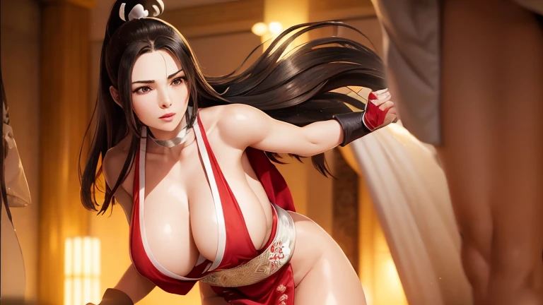 high quality,HD,16K,Sharp Line,1 Girl,fantasy, （Fire Spirits）,Pretty Face, Large Breasts, Beautiful legs,In the mountains,Focus Girl,detailed Pretty Face,Detailed clothes,beautiful eyes,Cool,Sexy,Dynamic Angle,穿着华服的神明Strike a pose拍照, Ancient mysterious sex...