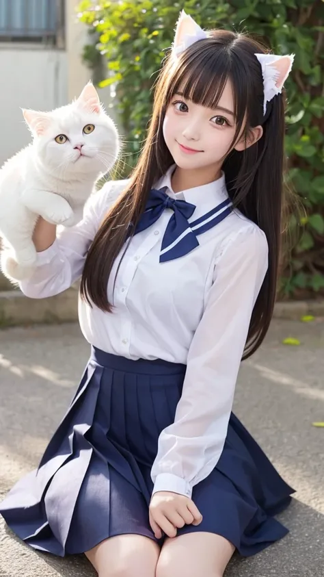 Cute Girls､high school girl､uniform､Idol､See-through､Fluttering in the wind､sit､White cat ears