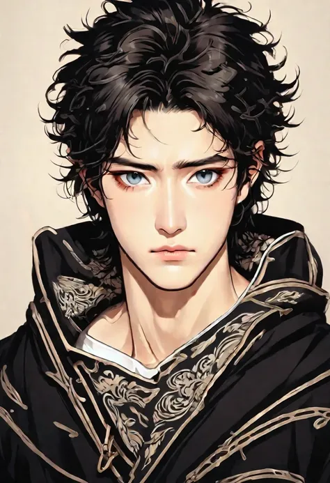 a drawing of a man with a messy hair and a hoodie, handsome guy in demon slayer art, kentaro miura manga art style, inspired by Bian Shoumin, inspired by Yumihiko Amano, manga style of kentaro miura, halfbody portrait, seinen manga portrait, beautiful andr...