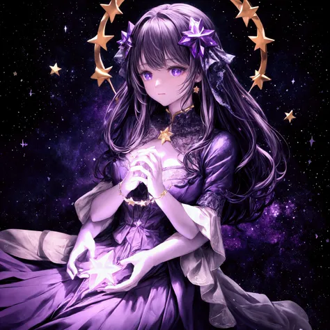 hands, two hands holding a star, the star glows purple