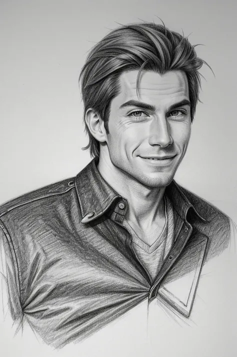 Pencil sketch of a cool boy with a evil smile 