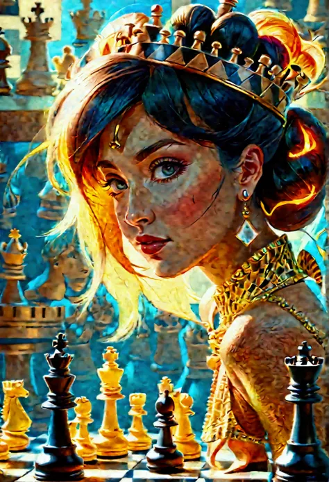 a picture of a woman proud, happy, overjoyed, victorious after winning chess game, a beautiful woman ((full body shot: 1.5)), ((...