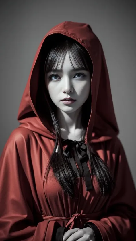 high-contrast monochrome palette, modern art photograph, portrait of Little Red Riding Hood