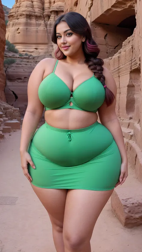 gorgeous curvy plus size Indian bengali actress ritavori , glowing eyes, wearing SHEIN EZwear Green Brazil Letter Graphic Contrast Binding Cami Top Color: Green , covered Bust, parted lips, blushing cheeks, thick thighs, bigger waist, busty, curvy plus siz...