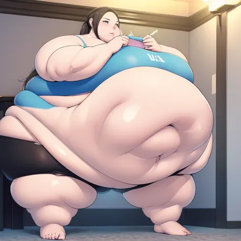 wii fit trainer, a woman, thick body, extremely white skin, a tall and curvy figure, highres, and a hyper massive voluptuous bod...