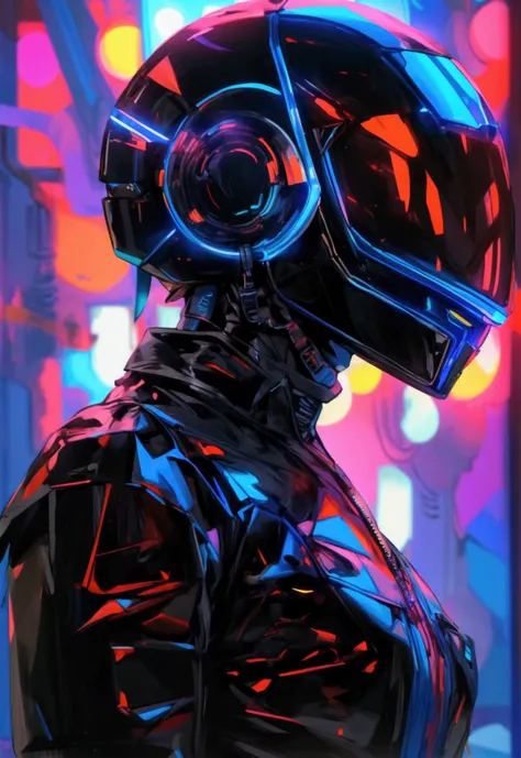 The mark on the jacket changes to a neon blue triangle, Although adds a realistic Daft punk style cyber helmet、More sturdy and intimidating