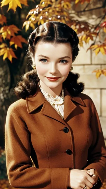 Vivien Leigh dressed in fall clothes and smiling