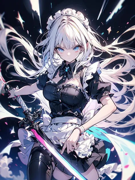 maid outfit cool straight face sword dual wielding