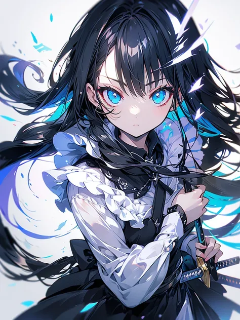 maid outfit cool straight face sword two-sword style pretty long black hair