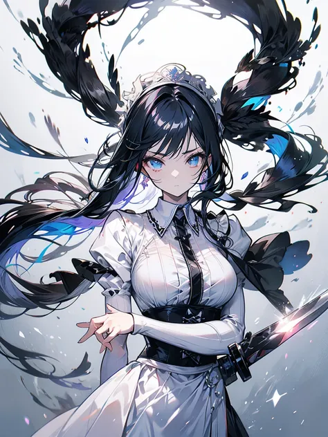 maid outfit cool straight face sword two-sword style pretty long black hair