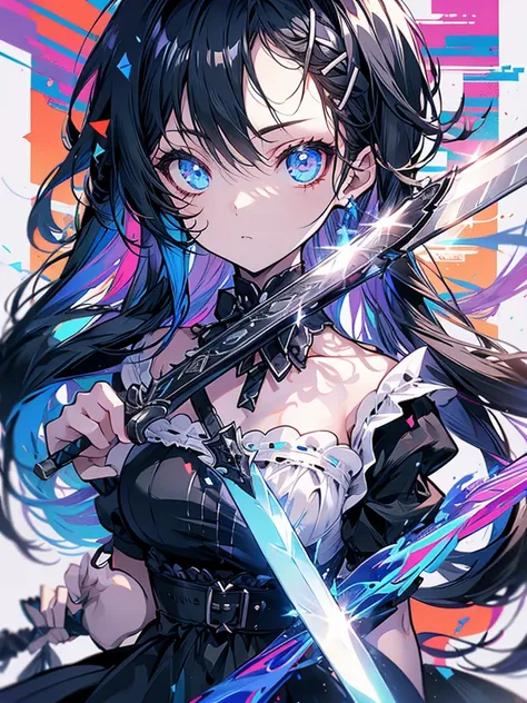 maid outfit cool straight face sword two-sword style pretty long black hair