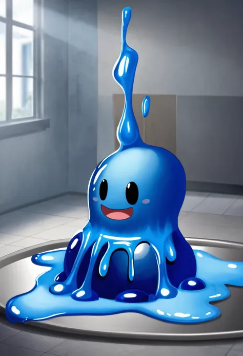 monster,Slime,blue liquid creature,Turn sideways,gloomy