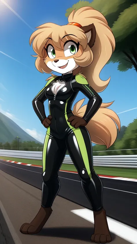 Best Quality, very detailed, highres, full body:2.1, complete body, uploaded the e621, beautiful and detailed, toon style, BREAK, by tom_fischbach, solo:1.7, female furry, teenage, animal ears, blonde hair, green eyes, ponytail, wavy hair, flat chest:1.4, ...