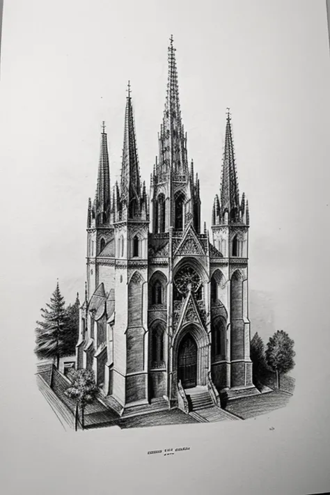 gothic cathedral drawn in pencil