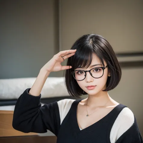 Beautiful girl with glasses and short black hair