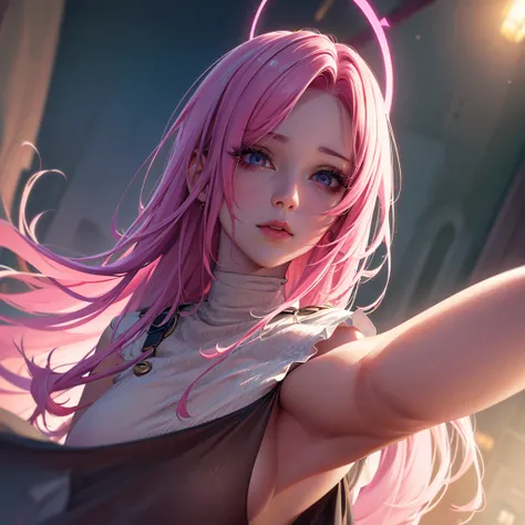 a girl with light pink hair, beautiful detailed eyes, beautiful detailed lips, extremely detailed eyes and face, long eyelashes, wearing jujutsu kaisen clothes, (best quality,4k,8k,highres,masterpiece:1.2),ultra-detailed,(realistic,photorealistic,photo-rea...