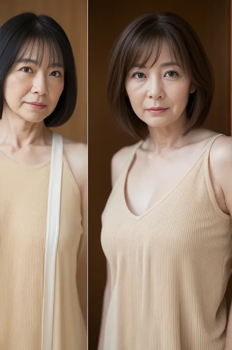 {{japanese mature woman 45 years old}},((Medium shot scene、Two-thirds of the body is standing)),(8K, highest quality, masterpiece:1.2), (realistic, Photoreal:1.37), super detailed, one girl, cute, solo, A face that looks like it&#39;s about to cry, (closed...