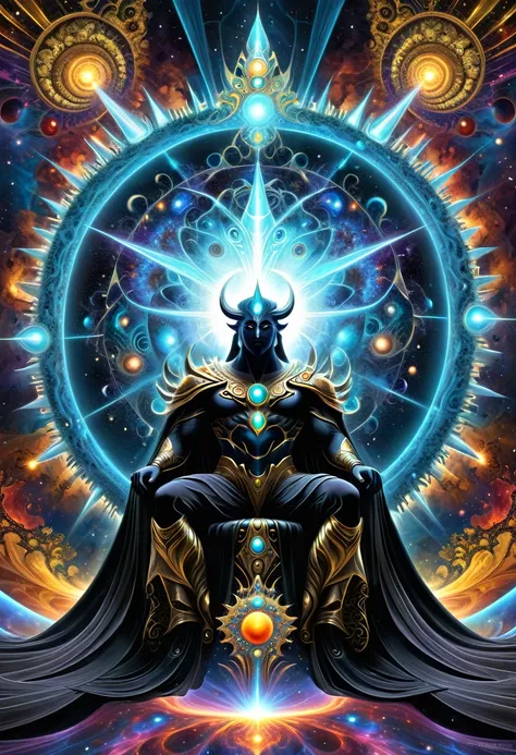 Hes the one who move the entire universe. From the beginning of creation, he push and expand the universe forward and forward. Hes the unstoppable son of Time.(( the God of the Dark Energy sits on his throne)),((fractal)),((deep wiew)),photographic,ultra h...