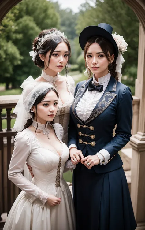 Victorian themed wedding, which the wife and the wife wear joints from that time 