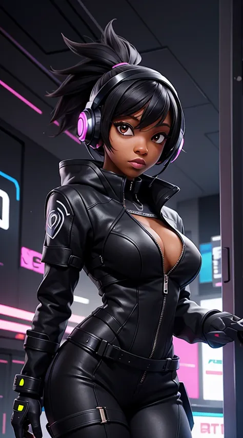 black female, cybersecurity, cyberpunk outfit