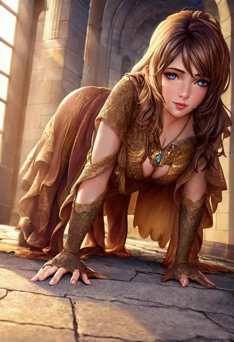 a girl on all fours collecting books from the ground, detailed face, beautiful eyes, detailed lips, highly detailed, masterpiece, 8k, ultra-detailed, realistic, photorealistic, photo-realistic, HDR, UHD, studio lighting, ultra-fine painting, sharp focus, p...