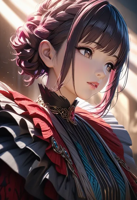 A beautiful detailed portrait of haruki ikuta from The Idolmaster, extremely detailed face and eyes, beautiful detailed lips, long eyelashes, elegant expression, intricate hairstyle, colorful anime style outfit, detailed fabric textures, vibrant colors, dr...