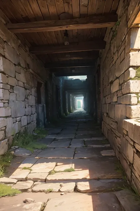 rectangular threshing floor walled off from the world with delapidated stone walls