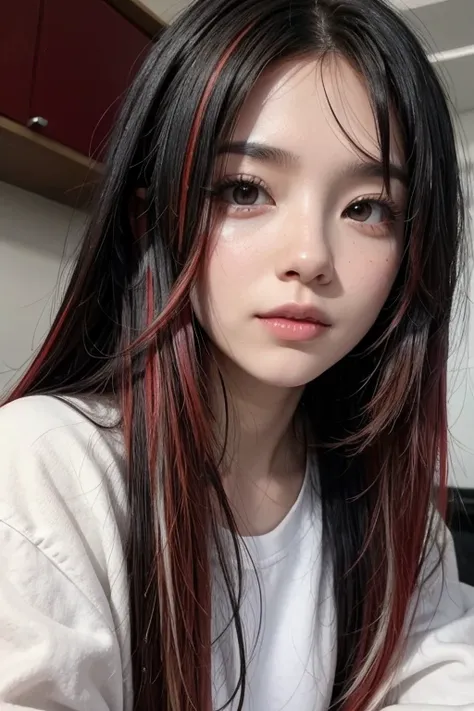 black hair with red highlights