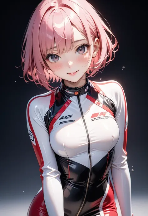 (((Racer suit, skirt))), ((Very shiny outfit)), skindentation, skinny, alone, solo, 1 woman, Masterpiece, highest quality, highest quality, 16K, incredibly absurd, highly detailed, 2.5D, ai-generated, delicate and dynamic, very delicate facial expressions,...