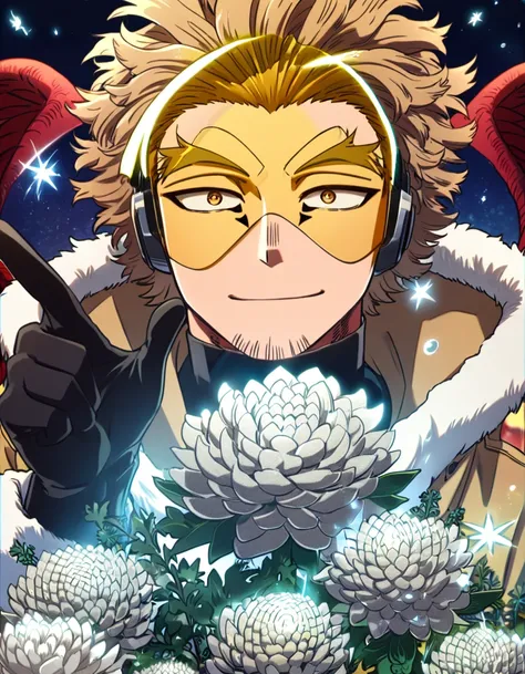 absurdres, highres, ultra detailed, HDR, master piece, best quality, extremely detailed, Hawks, ash-brown hair, expressive golden brown eyes, faint stubble, Boku No Hero Academia, solo, sexy man, handsome, smile, brown coat with fur, black tight shirt, bla...