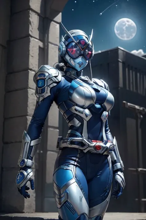 ((masterpiece、Highest quality、Very detailed、High resolution、Realistic、Sharp focus、Cinema Lighting))、(((1 adult female:1.6、Hourglass body type:1.9、Big Breasts)))、blonde、Bust Shot、High Contrast、Military black reinforced armor suit、Intricate details、黒の軍用フルフェイ...