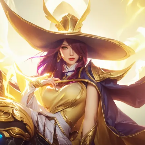 a close up of a woman in a hat and a dress, leblanc, miss fortune, artgerm lau, official splash art, zenra taliyah, ashe, miss fortune league of legends, style artgerm, artgerm detailed, extremely detailed artgerm, inspired by Leona Wood, from league of le...