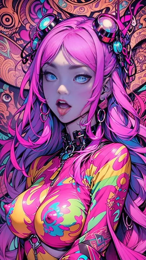 NSFW, Seductive psychedelic horror, nipples, Trippy Hentai, body horror, having sex, real breasts, perfect nipples surreal Sex, LSD trip, sensual, psychedelic vaginal sex, vaginal penetration, provocative, very colorful, glowing