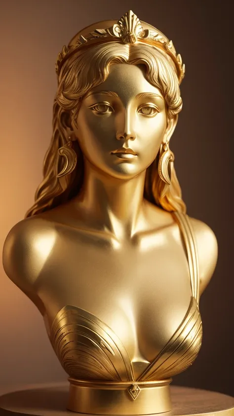 Modeled after the Greek goddess Nike 、4K、 Realistic bust sculpture、Gold sculpture、From the shoulders up、背景はuniverse、universe、顔はfrontを向いている、顔はfront、front、Staring at me