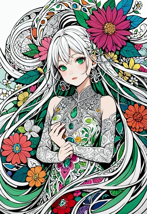 Official Art, colorful, Very detailed, beautiful and aesthetic, beautiful, masterpiece, Highest quality, (zenTangle, colorful, Tangle, enTangle), (Flower Ecstasy:1.2) Dynamic Angle, Girl To, the most beautiful form of chaos, elegant, Brutalist Design, Vibr...