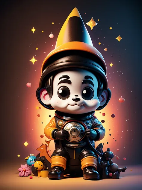 There is a black black black shih tzu puppy in a spacesuit, cute digital painting, cute 3d rendering, cute detailed digital art, cute digital art, astronaut cat, cute cartoon characters, render stylized, character art rendering character art 8k, render dig...