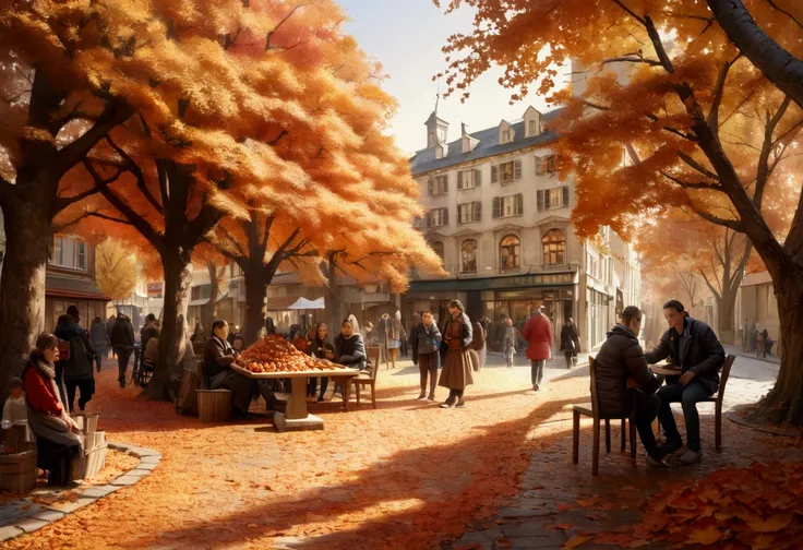 (Best quality,4K,8K,A high resolution,Masterpiece:1.2),(paper art:1.2，The art of paper:1.3)，Ultra-detailed,(Realistic,Photorealistic,photo-realistic:1.37),Autumn Street,illustration,Beautiful autumn colors,Vibrant foliage on sidewalks and streets,Cozy atmo...