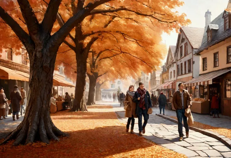 (Best quality,4K,8K,A high resolution,Masterpiece:1.2),(paper art:1.2，The art of paper:1.3)，Ultra-detailed,(Realistic,Photorealistic,photo-realistic:1.37),Autumn Street,illustration,Beautiful autumn colors,Vibrant foliage on sidewalks and streets,Cozy atmo...