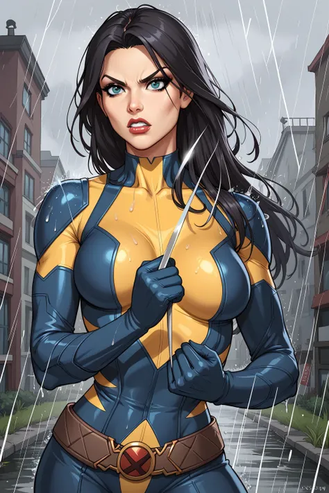 score_9, score_8_up, score_7_up, masterpiece, high quality, break
lrakinyx, long hair, mask, bodysuit, gloves, belt, angry, rain...