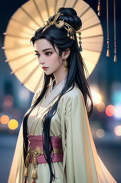 black hair, immortal, royal sister, stepmother, gold robe, taoist robe, chinese style, hair bunch