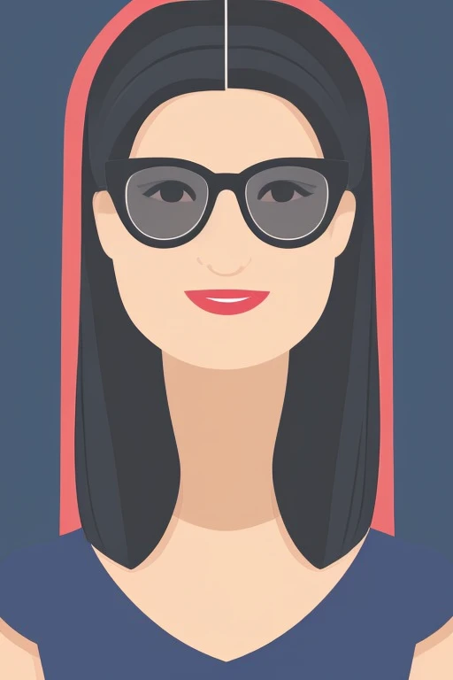 Create an icon image of a woman in her 40s. She has long black hair and is wearing glasses.