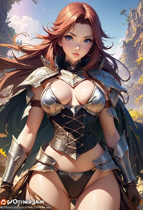 8k,Masterpiece,Bikini and corset outfit,Anime-style image of a woman in armor,Bikini Armor, Otherworld fantasy game characters,Sexy anime characters,extremely detailed ArtJam, Kschaert Krentz Key Art Feminine, Portrait of a girl in the Knights of the Zodia...