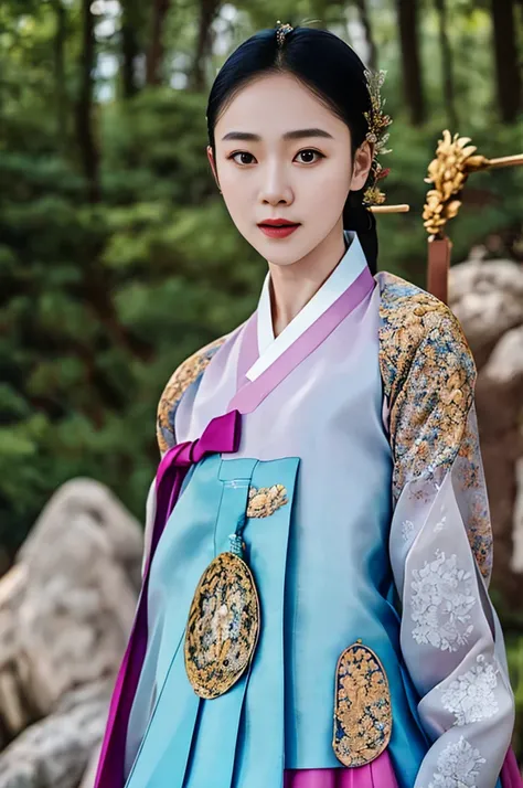 a korean actress starring in a fantasy television drama, film still, shot on a sony alexa, hanbok, edgef, wearing edgef eastern ...