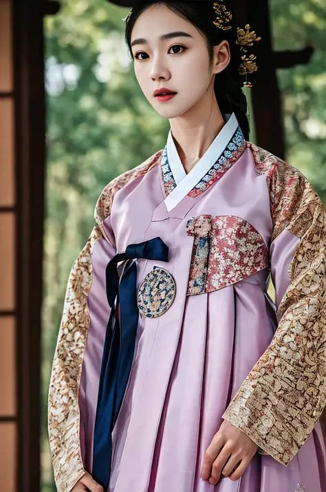 a korean actress starring in a fantasy television drama, film still, shot on a sony alexa, hanbok, edgef, wearing edgef eastern ...