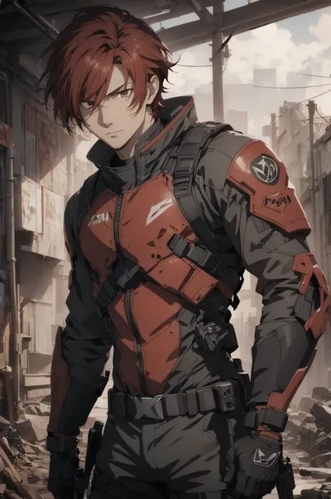 1man, handsome, red hair, wearing combat suit, ultra high resolution, best quality, masterpiece, rtx,ray tracing, 4k, top qualit...