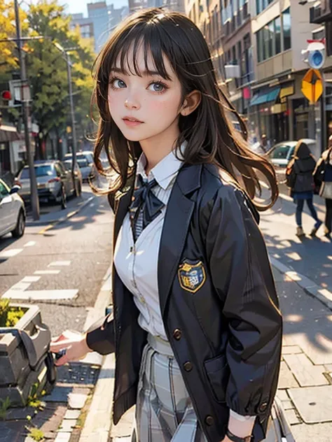 One girl, Intricate details, masterpiece, Highest quality, Very detailed,Cinema Lighting, Beautiful sparkle, Beautifully detailed face and eyes, 8k, Dark intense shadows, Yellow Eyes, Medium Hair, Black Hair, bangs, Floating Hair, Black jacket, Open jacket...