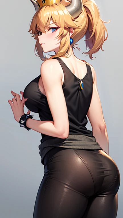 bowsette large breasts showing and she is wearing her black tank top with army pants