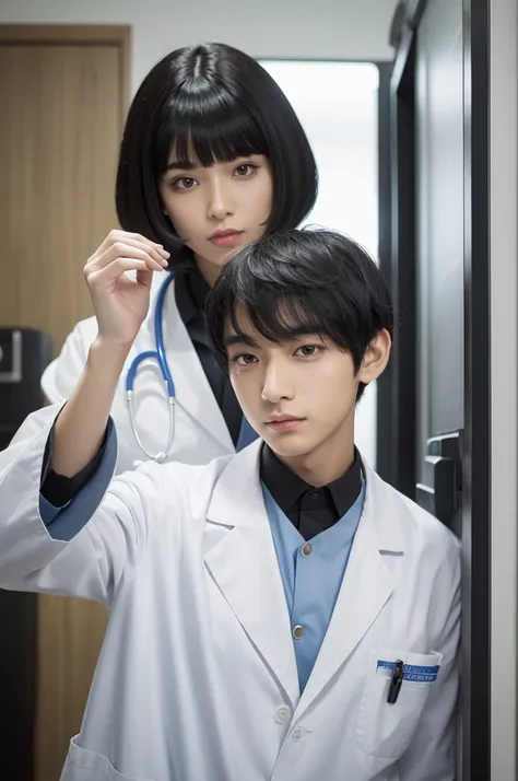 good looking　male　Black Hair　Mushroom cut　doctor