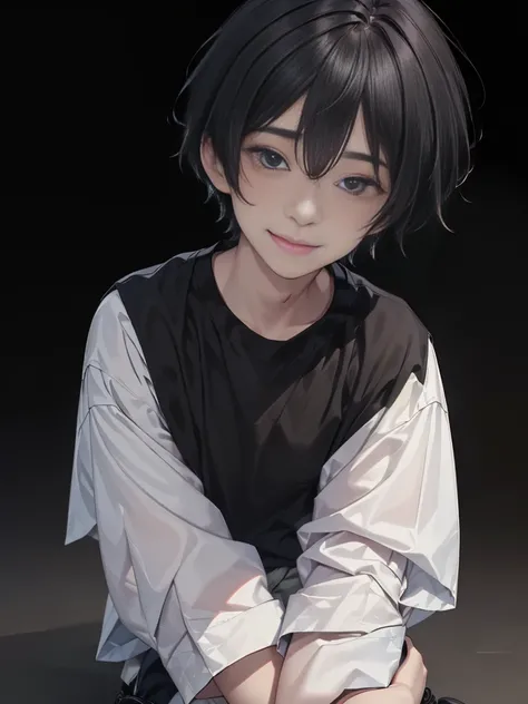 Masterpiece, best quality,独奏, one Japanese boy, 18 years old,(tall and thin,sleepy droopy eyes, long face, (thin cheeks:1.2),(black shaggy short hair,blank expression:1.5),(Black long T-shirt,Long sleeve,Olive cargo pants,Black sneakers,Full body portrait:...